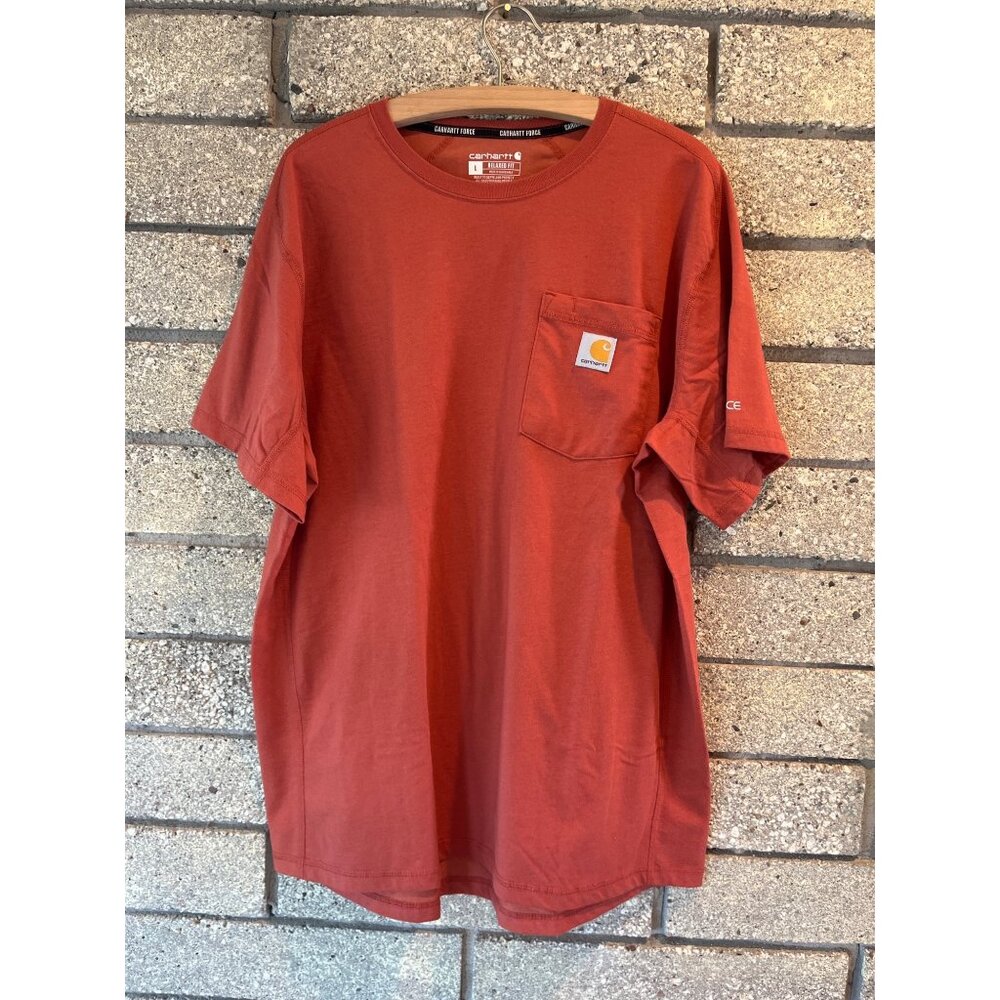 Carhartt Mens Force Relaxed Fit Pocket T-Shirt Rust Red L Cotton Polyester Blend
